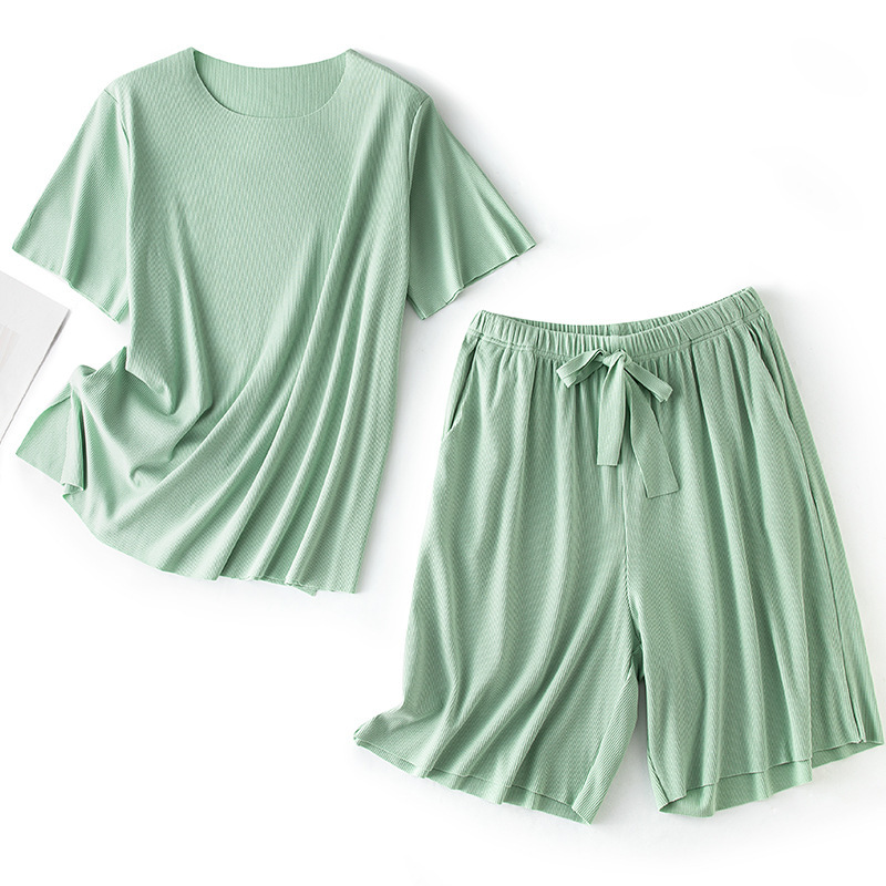 Japanese-Style High-End Maternity Pajamas Short-Sleeve Wide-Leg Pants Set Seamless Pullover Round Neck Outerwear Home 2-Piece Set