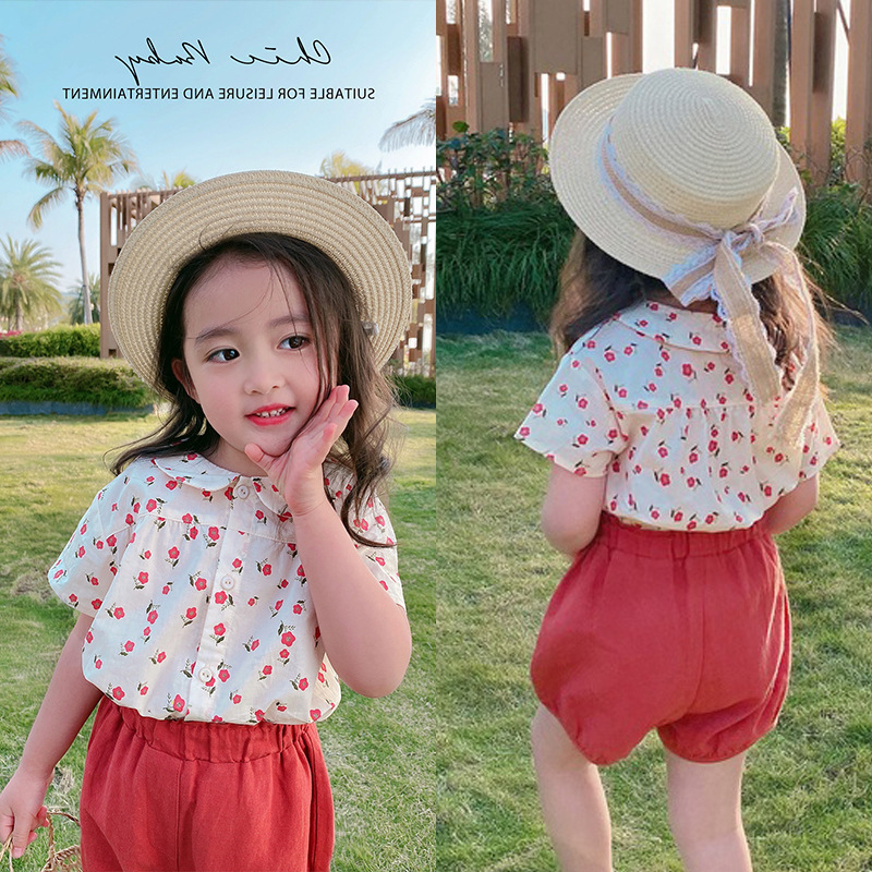 girl Western style Broken flowers leisure time suit 2021 Summer wear new pattern children Doll collar shirt jacket shorts Two piece set