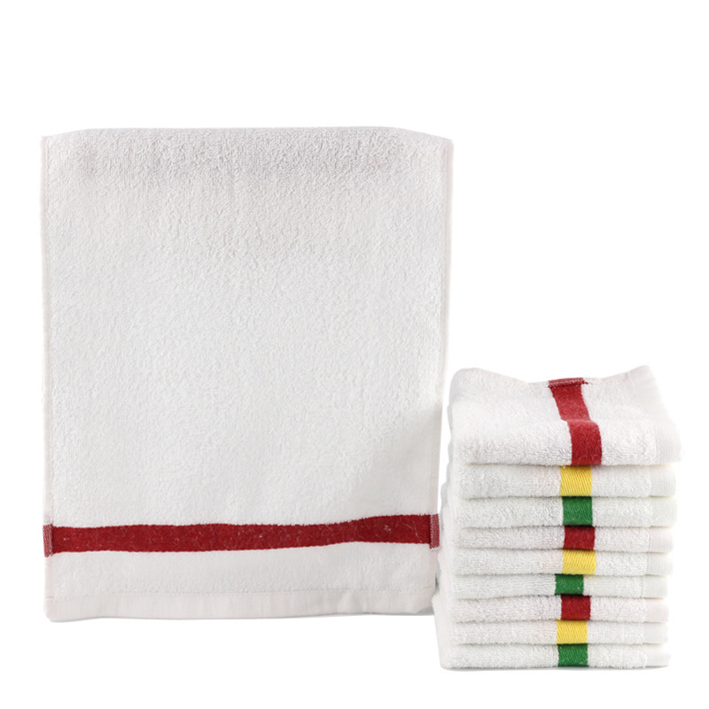Cotton 21 color stripe white towel bar catering gas station small towel 38*55 printing gift towel customization