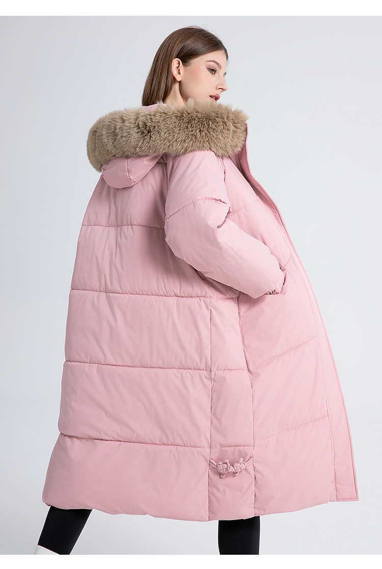 Women's Clothing jacket new winter women's long knee length cotton padded coat with large fur collar, thickened and warm cotton padded coat_voghion.com