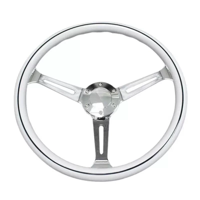 15inch White retro car steering wheel modification universal electroplated bracket ABS material racing steering (Steering wheel) - white