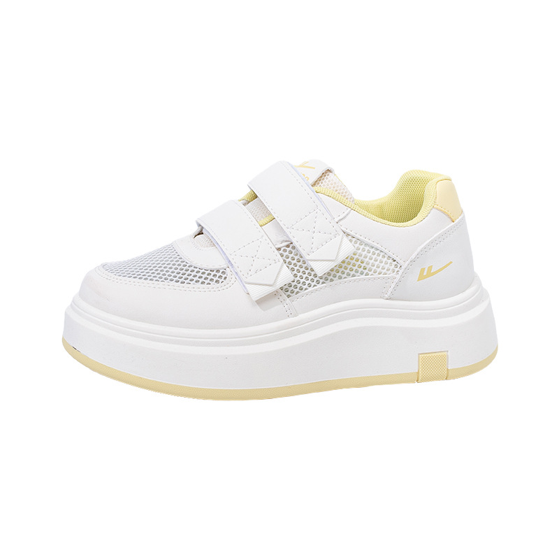 Zapatos blancos de color sólido, zapatos de pan de estilo simple, velcro fácil de usar y quitar, zapatos de skate de altura baja