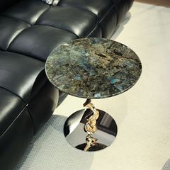 天然奢石蓝翡翠亚马逊绿奢石小边几藤蔓五金设计师款边几沙发角几