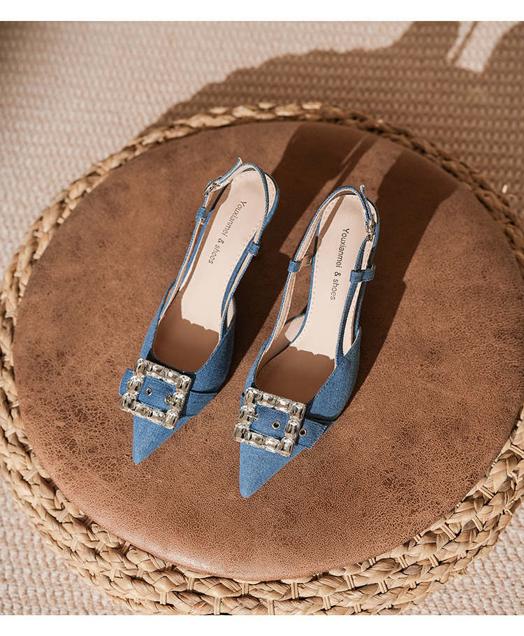 7755-3 Denim Blue Style Bag Open Toe Backless Sandals Thin Heel High Heels Elegant Commuting Professional_voghion.com