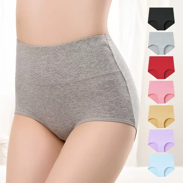 Cross-Border Foreign Trade Pure Cotton High-Waisted Women's Underwear, All-Cotton Antibacterial Crotch, Hip-Hugging, Butt-Lifting, Plus-Size Solid Color Briefs for Women