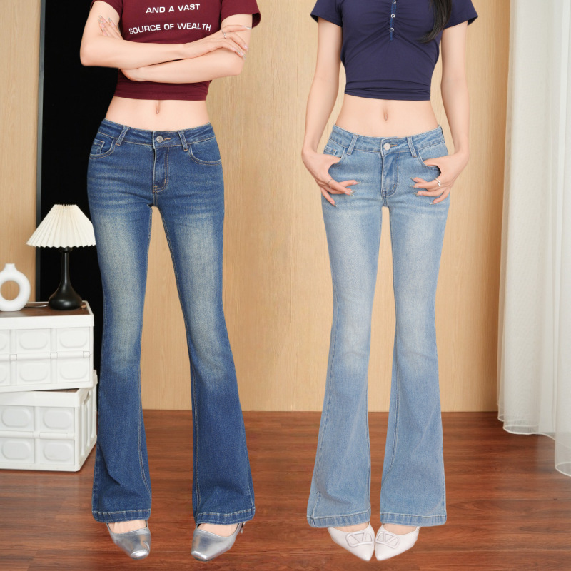 Low-Waisted New Sexy Cropped Flared Jeans for Women, Spring and Autumn, Slim-Fit, Fashionable Trendy Bootcut Jeans Low-Waisted New Sexy Cropped Flared Jeans for Women, Spring and Autumn, Slim-Fit, Fashionable Trendy Bootcut Jeans