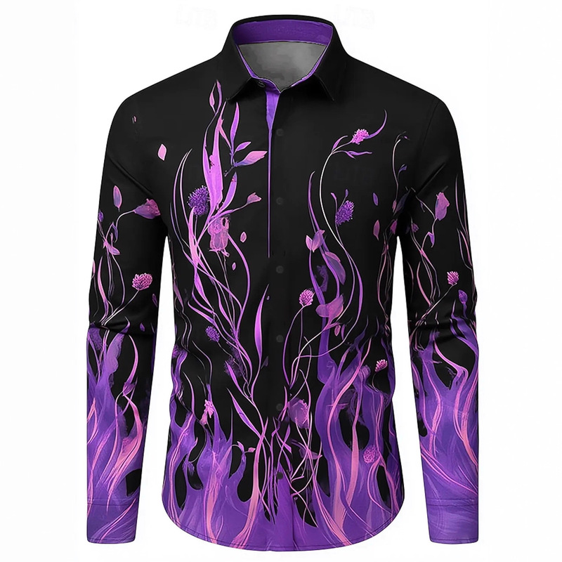 Hip Hop Flame 3D Printed Shirt Men's Streetwear 2025 Fashion Long Sleeve Top