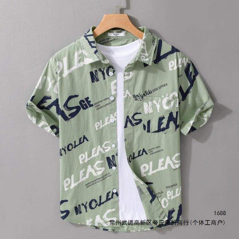 Unique and fresh letter print short-sleeve men's shirt, new summer trendy, comfortable and breathable casual shirt for men