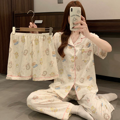 甜美少女日系风睡衣短袖三件套云朵棉mikko动漫可外穿家居服批发