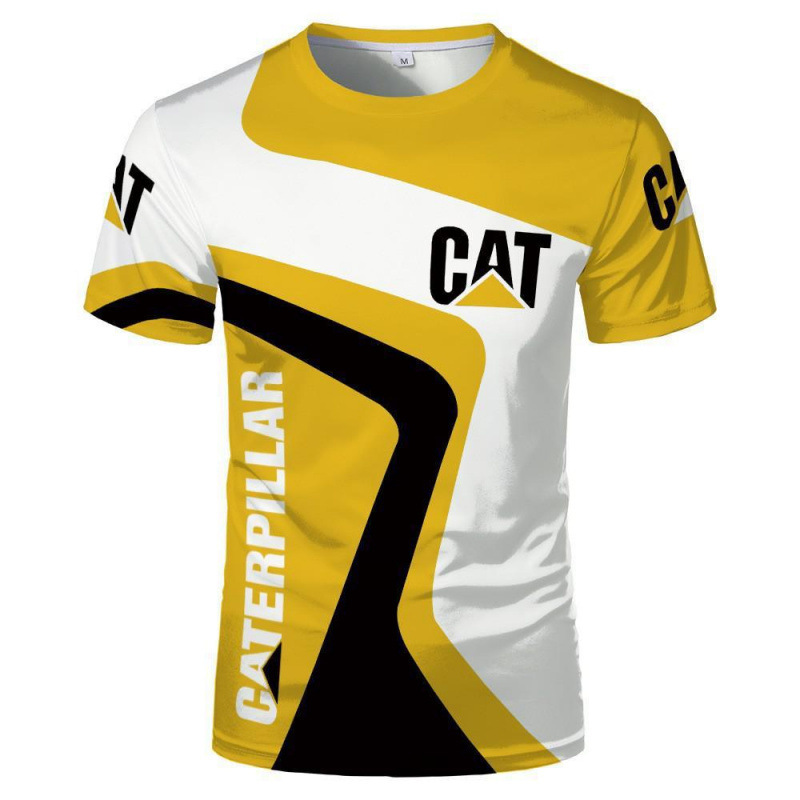 TK人気 CAT掘削機 3D立体インク メンズT アメリカンワークウェア風 通気速乾半袖Tシャツ|undefined