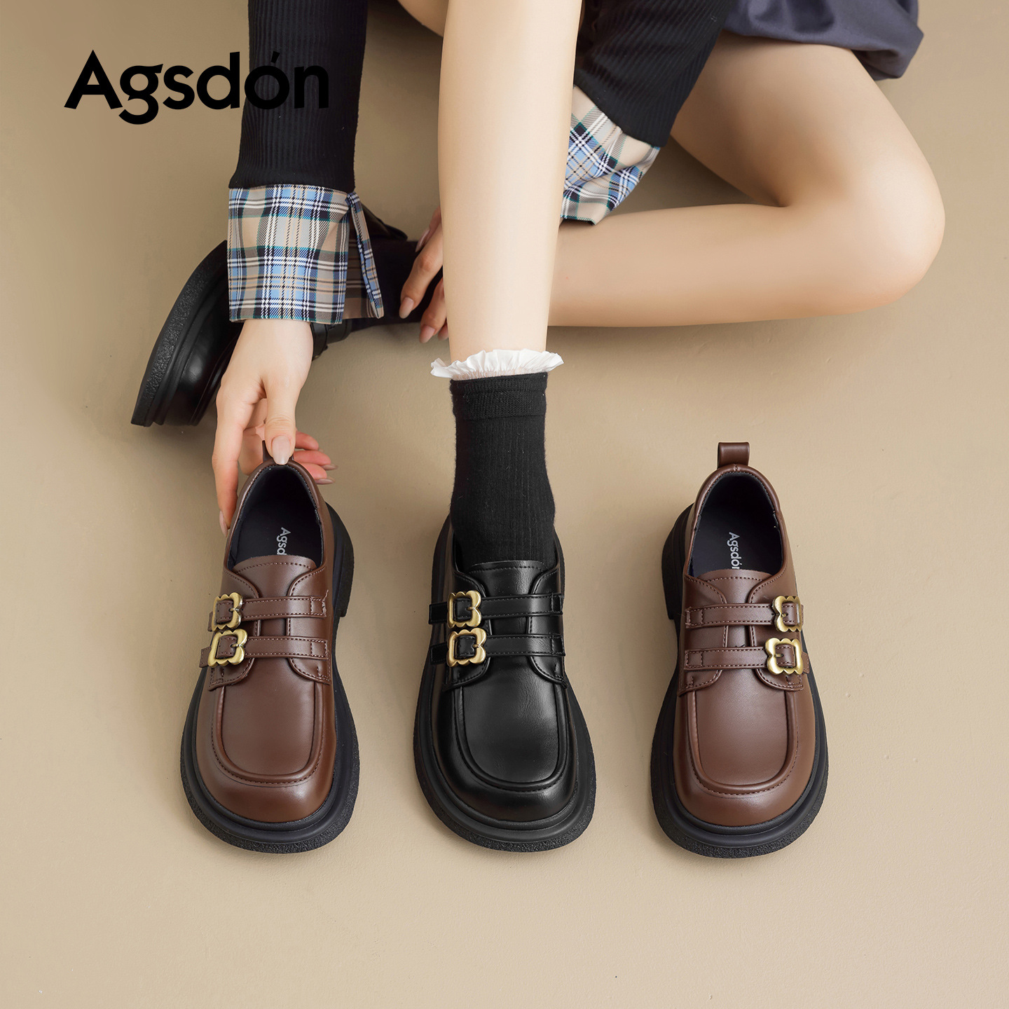 Augusto Lion Black Lefour zapatos para mujeres 2025 nuevo otoño suela suave no se cansa de los pies un pedazo de zapatos de cuero estilo británico