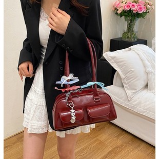 2025 Star's Same Bowling Bag Korean Blogger Niche Versatile Boston Tote Bag Armpit Shoulder Bag
