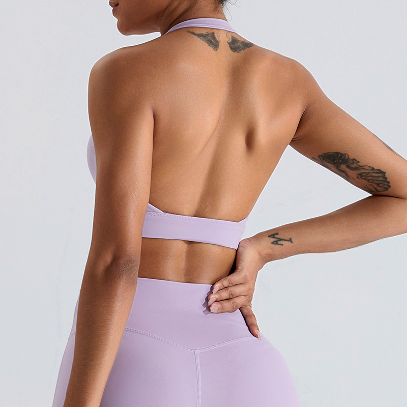 Sujetador deportivo halter sin espalda para mujer, no se puede devolver ni cambiar, sensación de segunda piel, top de yoga de secado rápido, chaleco deportivo con espalda hermosa, ropa deportiva.
