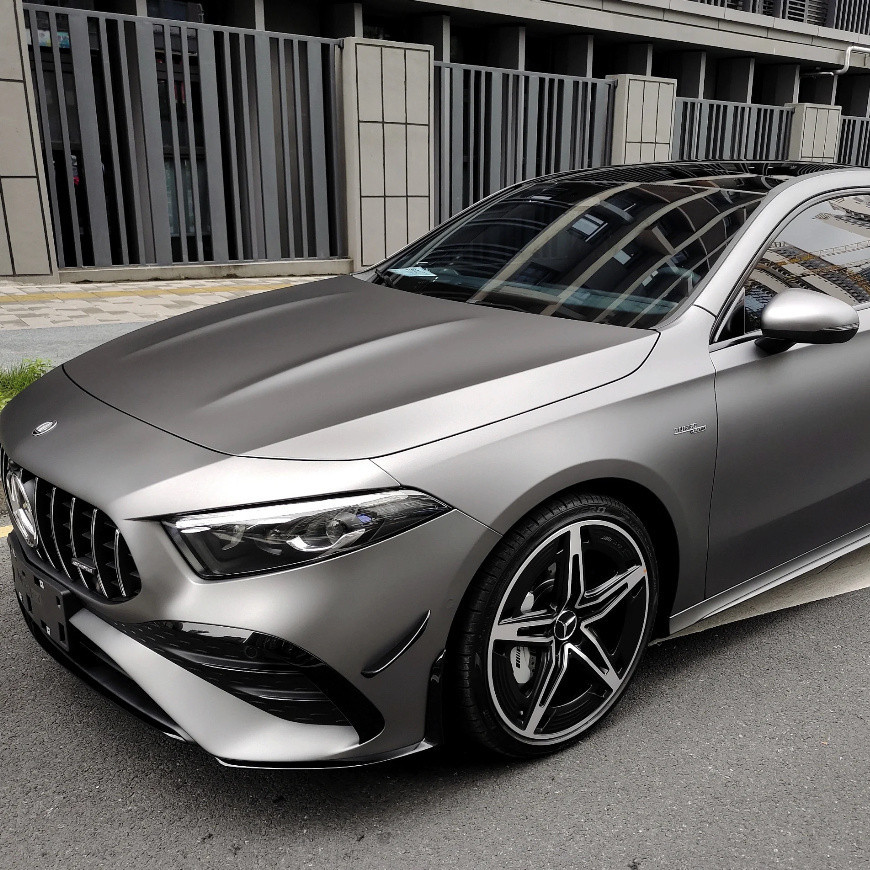 Car color change film, matte AMG mountain gray, electric PET material, for car body and electric motorcycles, personalized gray modification, self-adhesive film
