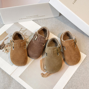 Children's Birkenth Shoes 2024 Autumn and Winter New Girls Soft Bottom Leather Shoes Boys Baby Cotton Shoes Vintage Toddler Shoes