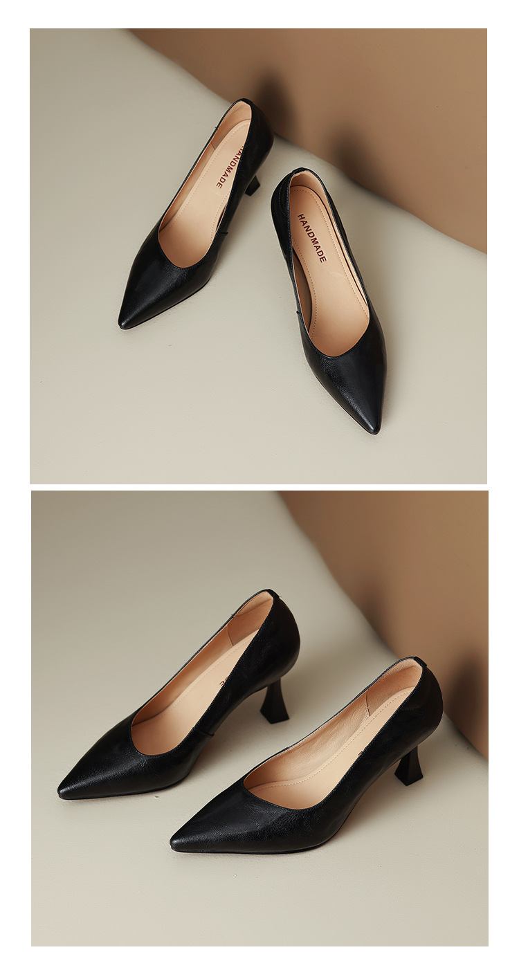 Giày cao gót mũi nhọn kiểu Pháp size 33-41, giày nữ xuân thu mới, giày cao gót đơn giản đi làm — Màu nâu chi tiết 19