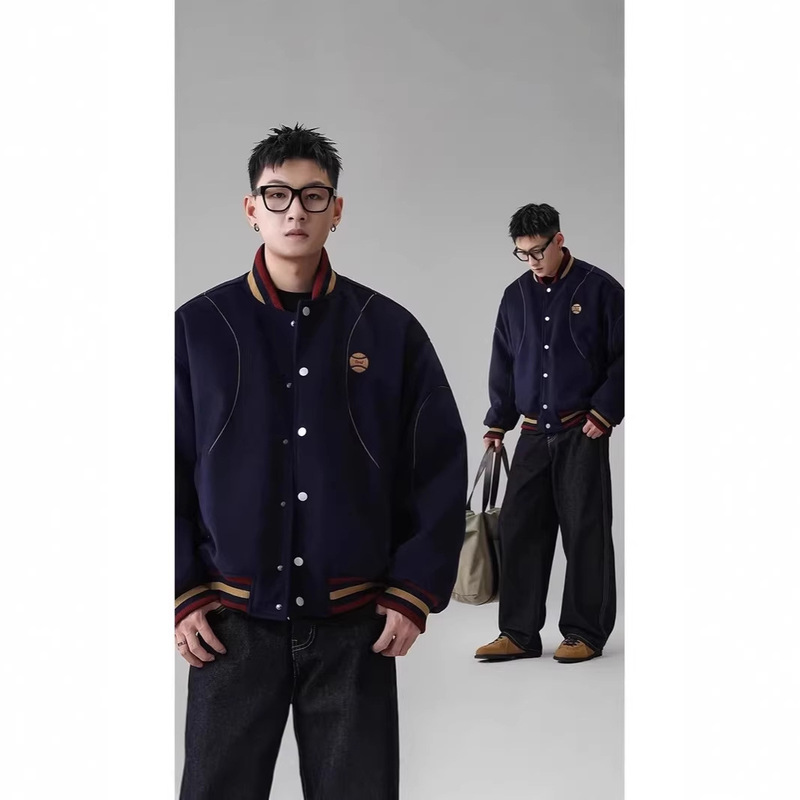 American-Style Trendy Brand Color-Block Embroidered Quilted Baseball Cotton Jacket for Men, Winter 2026 New Loose-Fitting Cotton Coat Trendy Outerwear American-Style Trendy Brand Color-Block Embroidered Quilted Baseball Cotton Jacket for Men, Winter 2026 New Loose-Fitting Cotton Coat Trendy Outerwear