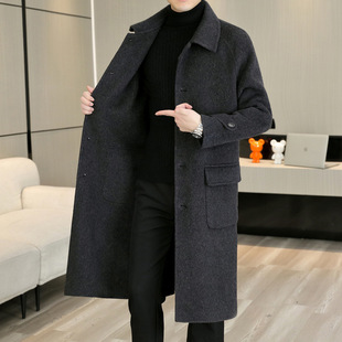 2025 Explosions Autumn and Winter New Men's Woolen Long Knee High-end Double-sided Woolen Coat Young and Middle-aged Woolen Coat