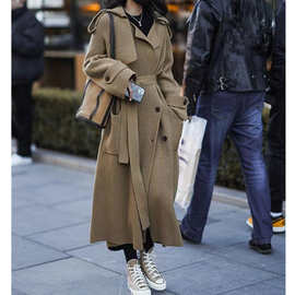 韩系慵懒风长款气质女装大衣秋冬设计感宽松洋气大码毛衣开衫外套