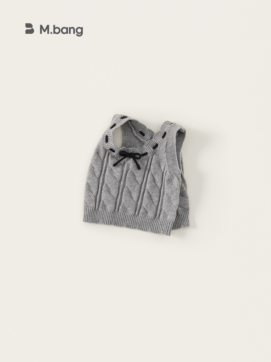Youbao ropa para niños suéter para niñas primavera nuevo color sólido con cordón bowknot simple casual suéter para niños pequeños y medianos chaleco
