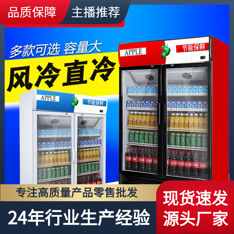 Beer Display Cabinet Refrigerated Cabinet Fresh-Keeping Cabinet Commercial Vertical Double-Door Beverage Cabinet Freezer Large-Capacity Refrigerator Supermarket