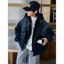 儿童装男童冬装外套2025新款中大童秋冬款男孩加绒加厚冬季牛仔潮