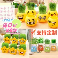 Прохладное выражение DIY кукла с головой травы микропейзаж интересное растение студенты творческая наука и образование наблюдение мини-Горшечное растение