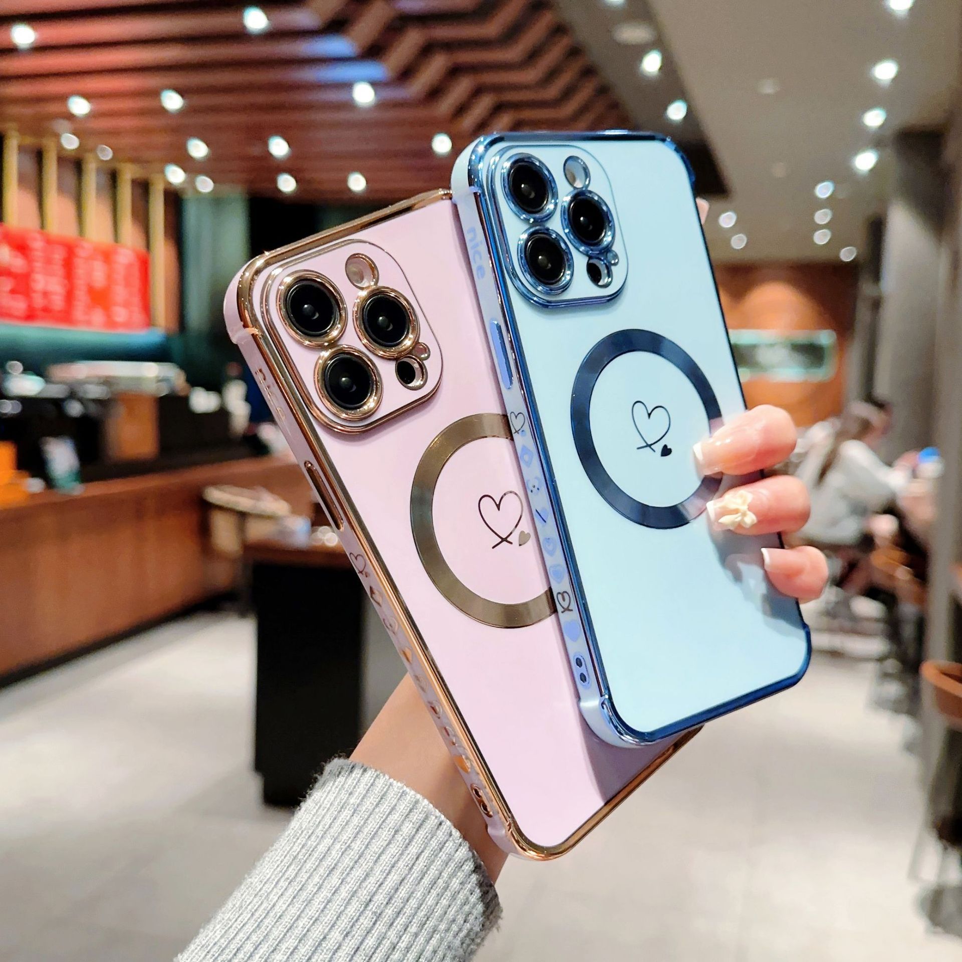 Magnetic Electroplated Double Heart Phone Case For Iphone 17_voghion.com