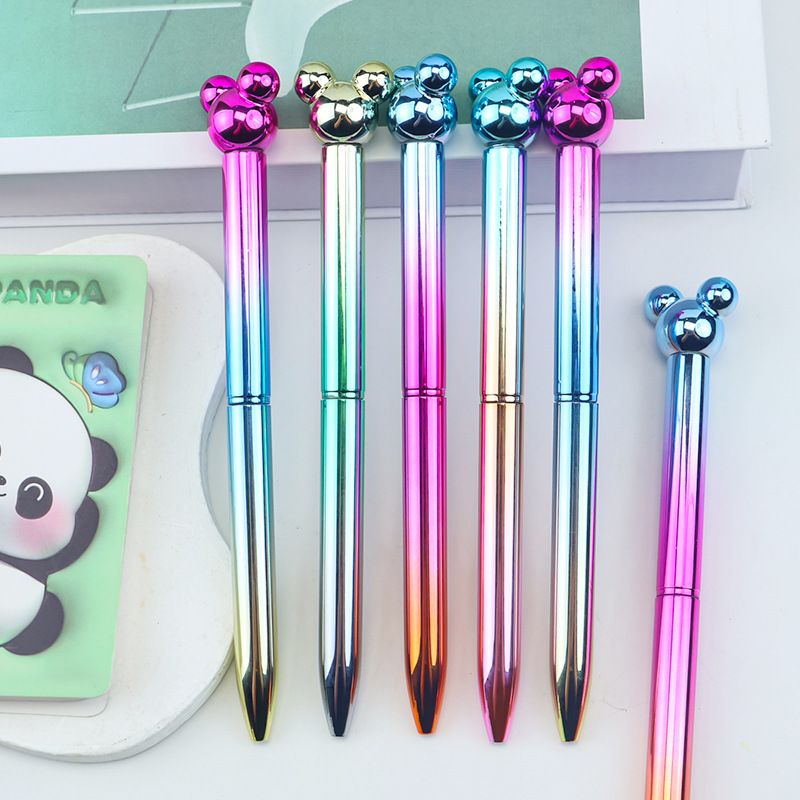 Creative Mickey Mouse Head Twist Ballpoint Pen Cute Cartoon Gradient Color Gift Advertising Pen Printed Logo Ballpoint Pen