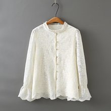 2025春季新款胖MM大码女装时尚法式甜美蕾丝立领开衫衬衫H113 498