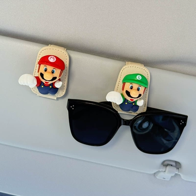 for Women, Car Glasses Clip/Bill Clip - red-mario-green-mario-beige-glasses-clip