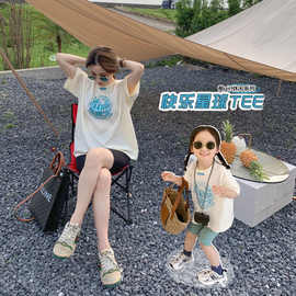 亲子装母女装韩版时尚短袖上衣T恤潮款夏季宽松百搭休闲男女短袖