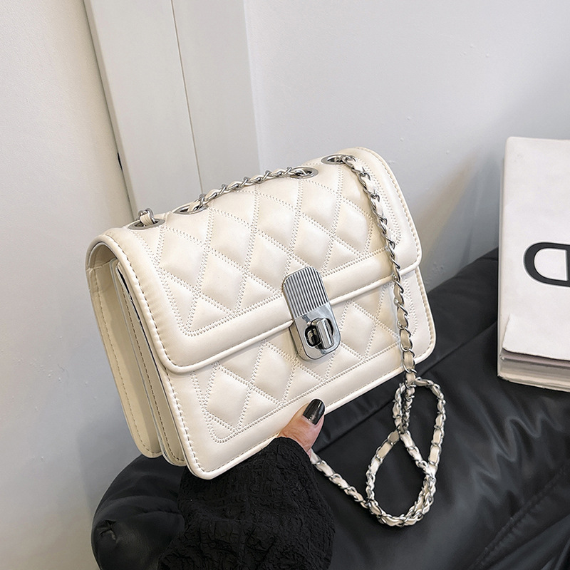 Bolso de cadena de rombos de fragancia pequeña mujer 2024 verano versión coreana ins moda simple bolso cuadrado pequeño bolso de mensajero de sentido avanzado