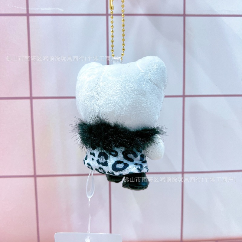 毛毛豹纹hellokitty猫咪挂件甜酷风可爱毛绒公仔书包挂饰钥匙扣|undefined