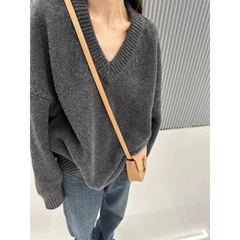慵懒秋冬老钱风100羊毛毛衣廓形加厚V领宽松套头羊绒上衣女大码