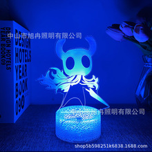 跨境3D小夜灯空心骑士礼品灯氛围灯USB台灯触摸七彩遥控16色黑底