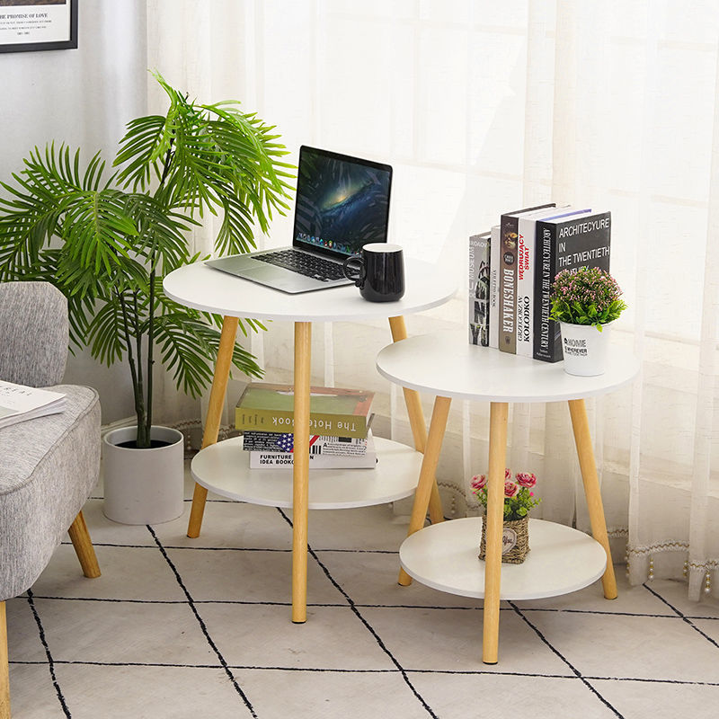 圆桌沙发边几双层茶几小户型客厅卧室床头桌迷你小圆桌飘窗小茶几