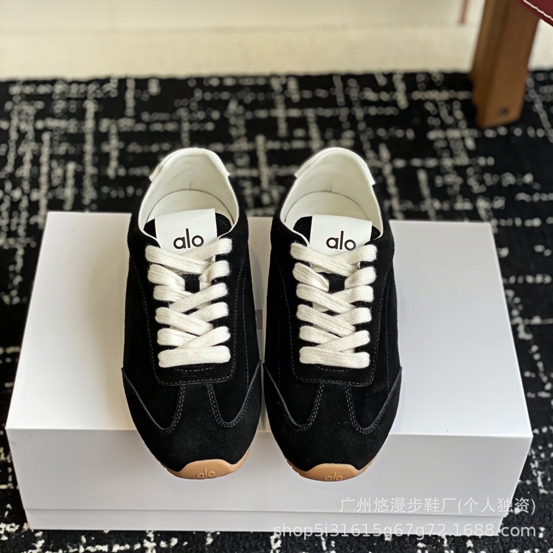 Alo cuero retrógrado zapatos de entrenamiento alemán para mujeres 2026 primavera y otoño nuevos zapatos casuales planos con cordones transpirables zapatos deportivos de pareja
