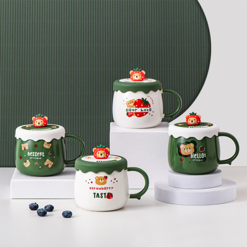 Strawberry Bear Ceramic Cup Cute Mug Student Water Cup Birthday Gift Friends Chinese Valentine's Day Creative Gift Drinking Cup