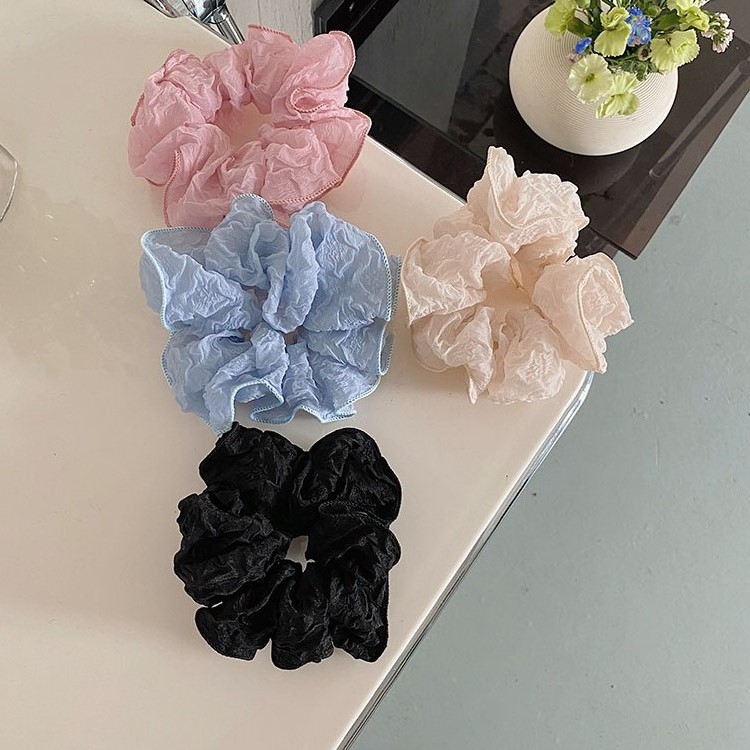 Korean Style Fashionable Solid Color Pleated Large Intestine Hair Ring Pleated Fabric Intestine Hair Rope Large Ponytail Rubber Band Hair Accessories Ladies display picture 5