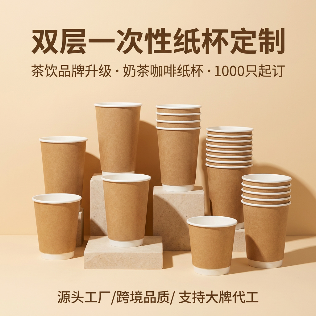 咖啡纸杯一次性热饮纸杯带盖加厚双层咖啡杯奶茶商用打包定制logo