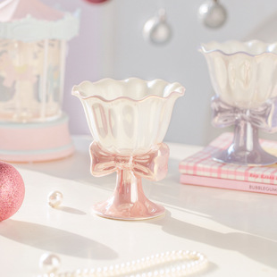 Fantasy Bow Ceramic Ice Cream Dessert Cup, Good-Looking Girly Birthday Gift, Souvenir Mug