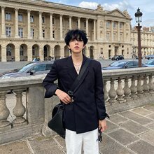 韩版新款禁欲系设计师款黑色西装外套春季雅痞宽松廓形单西服潮