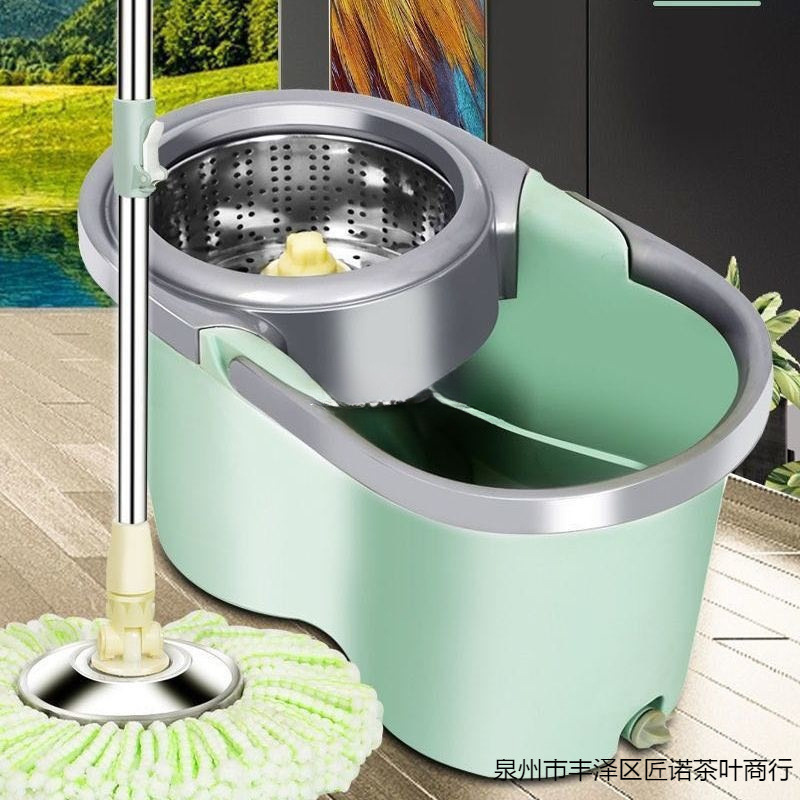 Thickened Wheeled Dual-Drive Mop Bucket with Rotating Stainless Steel Wringer for Home Use, Hands-Free Washing, Dual-Purpose for Dry and Wet Cleaning