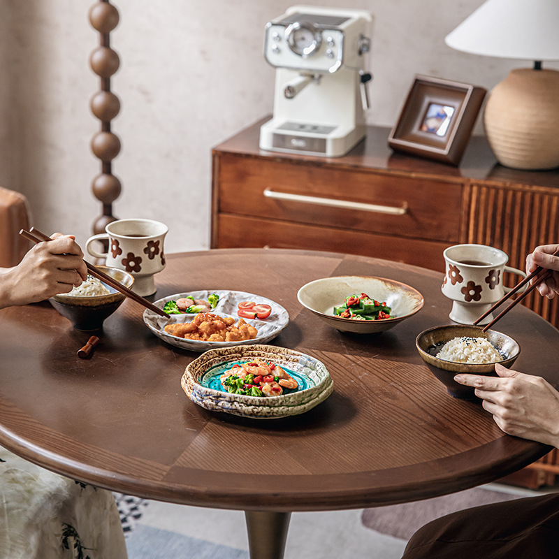 Plato de ensalada de 7 pulgadas de cerámica retrógrada de pirámide de hielo de vidrio de rosca de ensalada de platos