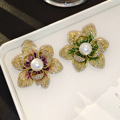 Antique Enamel Peony Brooch | Yaxa sancaqları