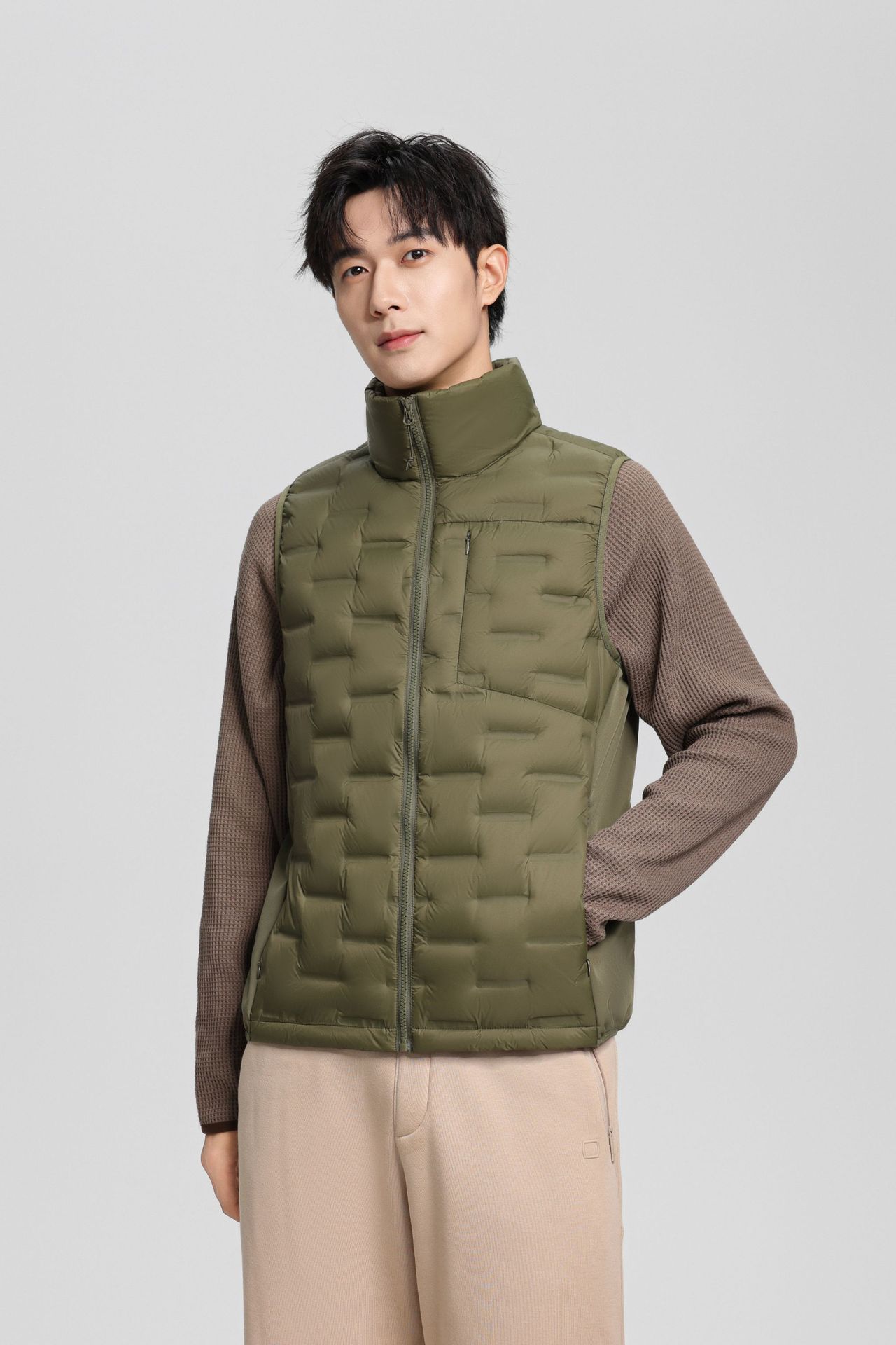 Otoño ligero hombre chaqueta de plumón prensado chaleco de cuello vertical otoño invierno ocio moda universal chaleco cálido cómodo