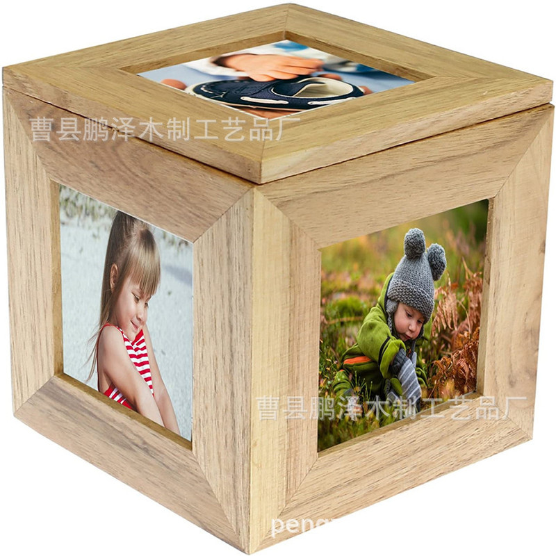 Factory supply square wooden cube photo frame wooden combination wall-mounted photo frame nostalgic narrow edge wooden photo frame