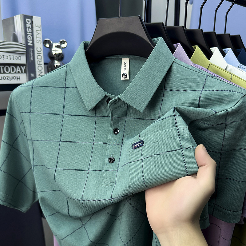 Trendy Polo Shirt for Men, Cotton, Autumn, Turn-Down Collar, Pocket, Casual, Large Stripes, Short Sleeve T-Shirt, Men's Top, Dad's Style Trendy Polo Shirt for Men, Cotton, Autumn, Turn-Down Collar, Pocket, Casual, Large Stripes, Short Sleeve T-Shirt, Men's Top, Dad's Style