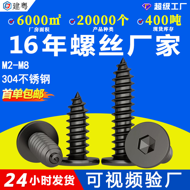 304不锈钢黑色CA薄平头大平头扁平头内六角自攻螺丝螺钉M3/M4/M5